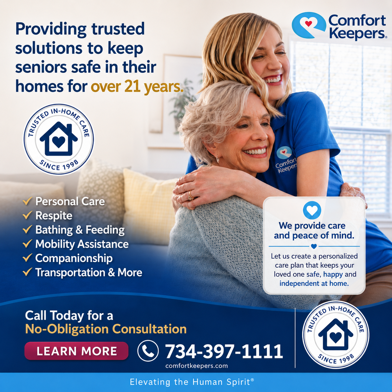 Comfort Keepers - Plymouth, MI Facebook ad: Get Peace of Mind for Your Family