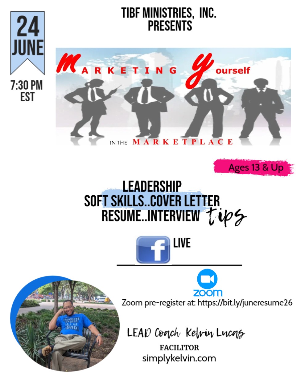 Take It By Force Ministries, Inc. Facebook ad: FREE! Facebook Live and Zoom June empowerment sessions!