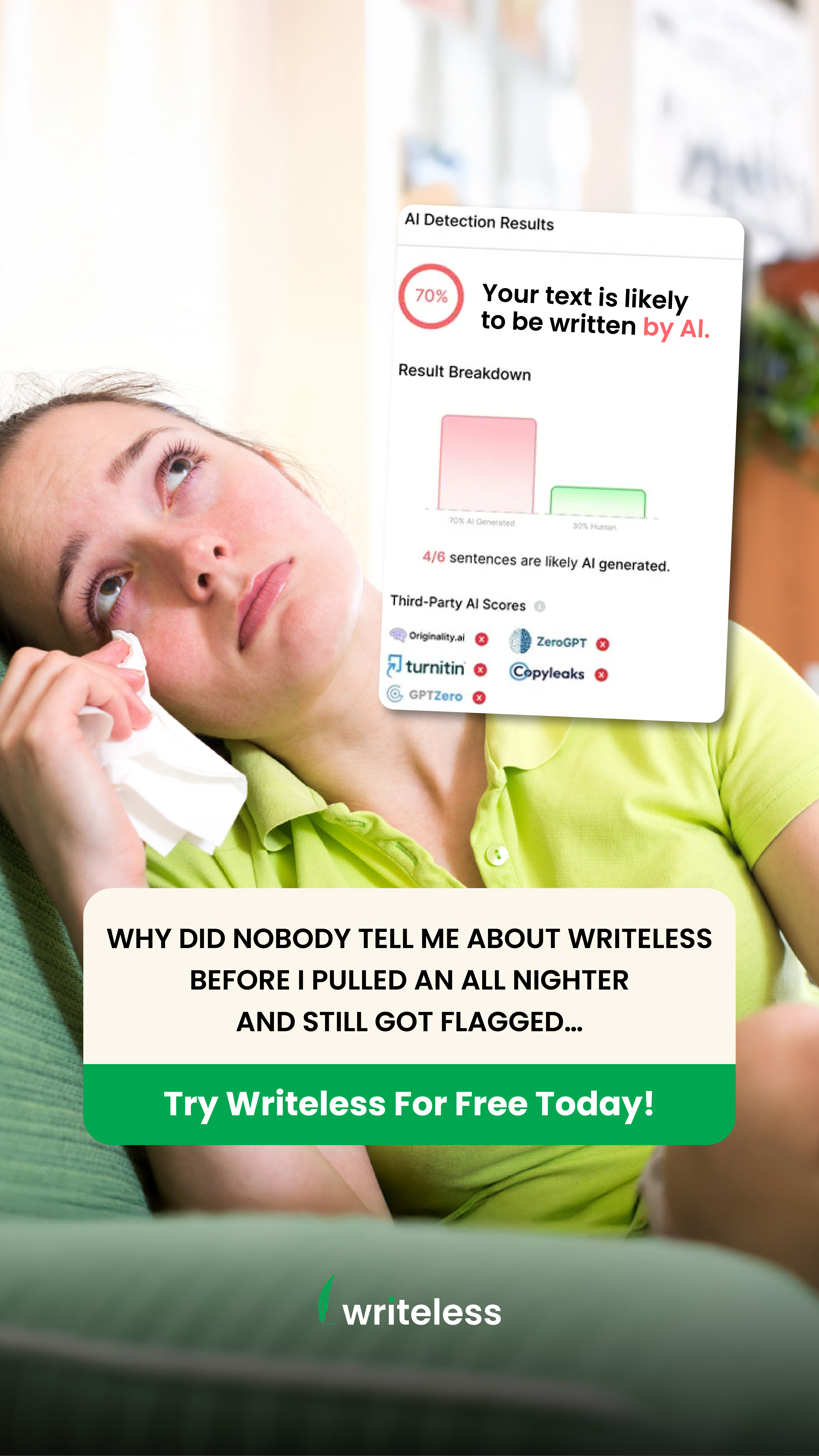 Writeless AI Facebook ad