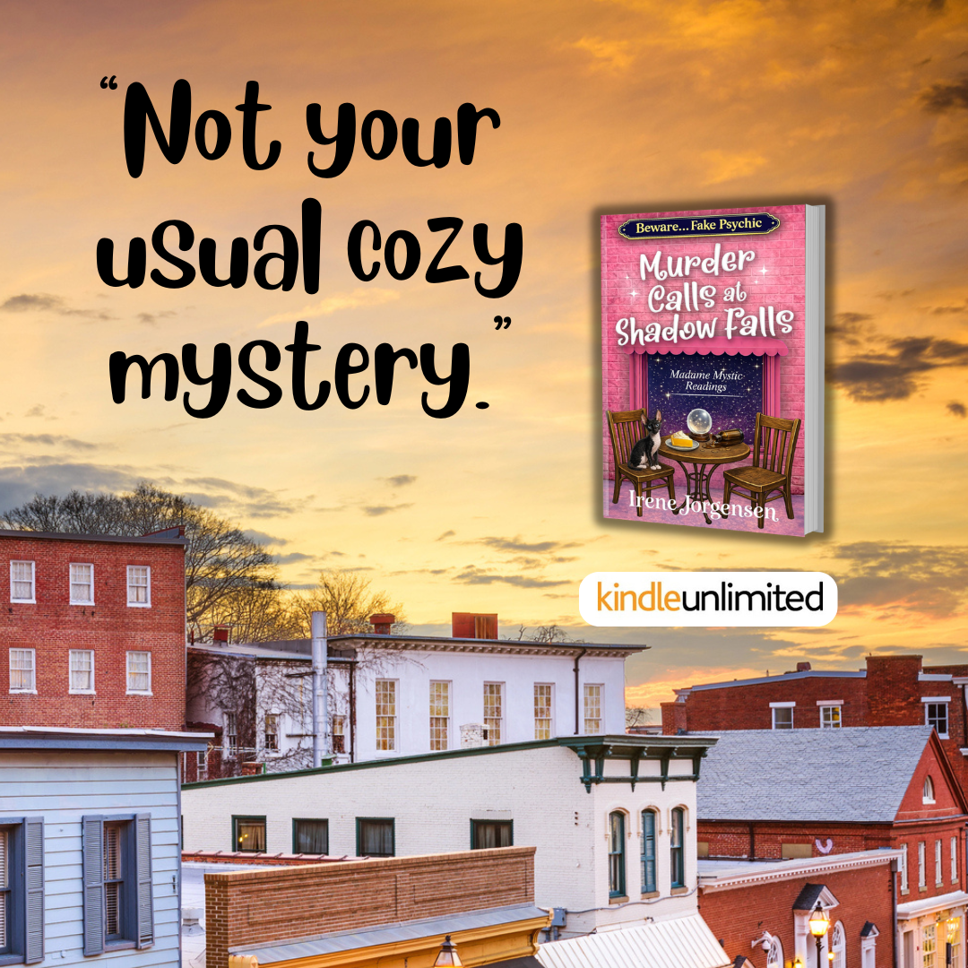 Irene Jorgensen Author Facebook ad: .murder.with laugh out loud parts.
