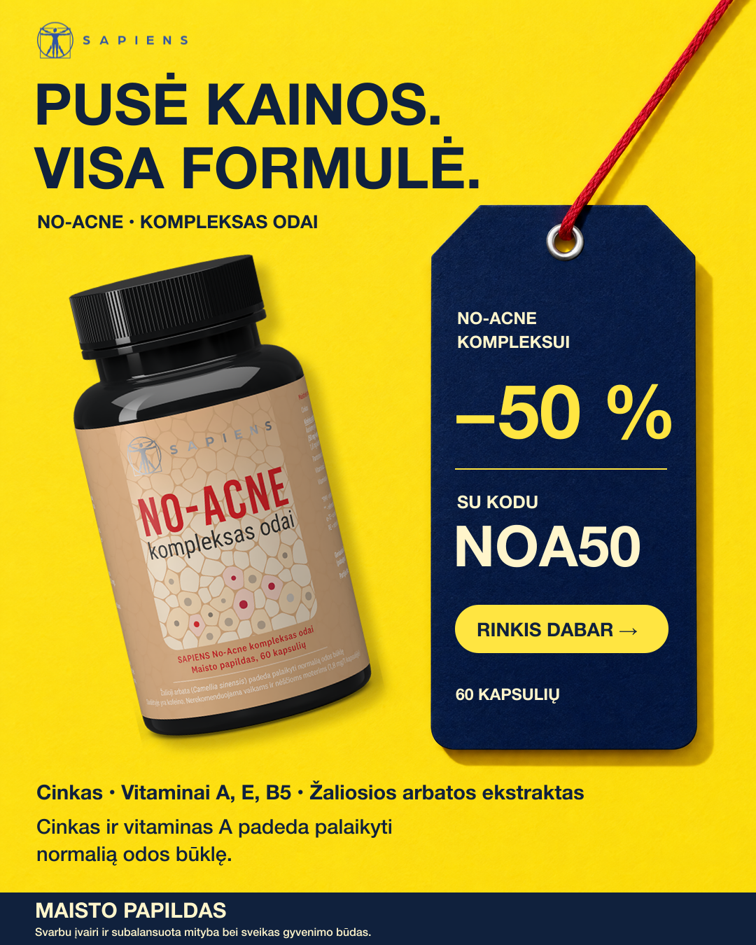 Sapiens Facebook ad: Visa formulė, 50 % pigiau