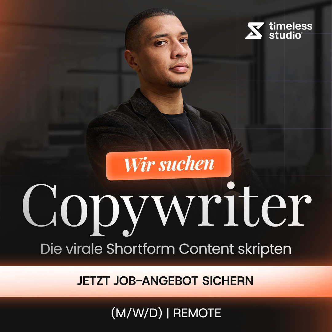 Timelessstudio Facebook ad: Wir suchen 1A Copywriter in Teilzeit | 100% Remote