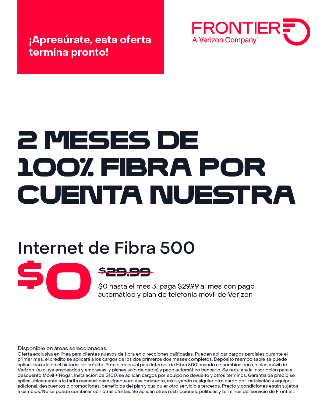 Frontier Internet Facebook ad: Fibra de Frontier'