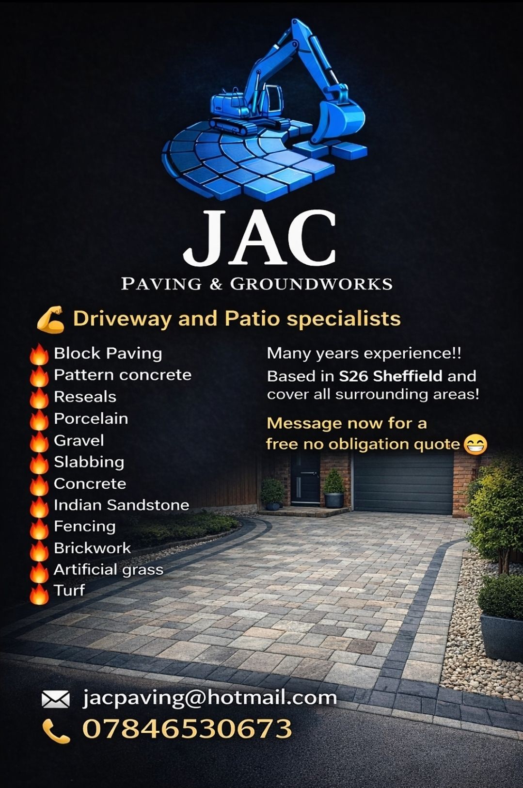 JAC Paving & Groundworks Facebook ad from Feb 23, 2026