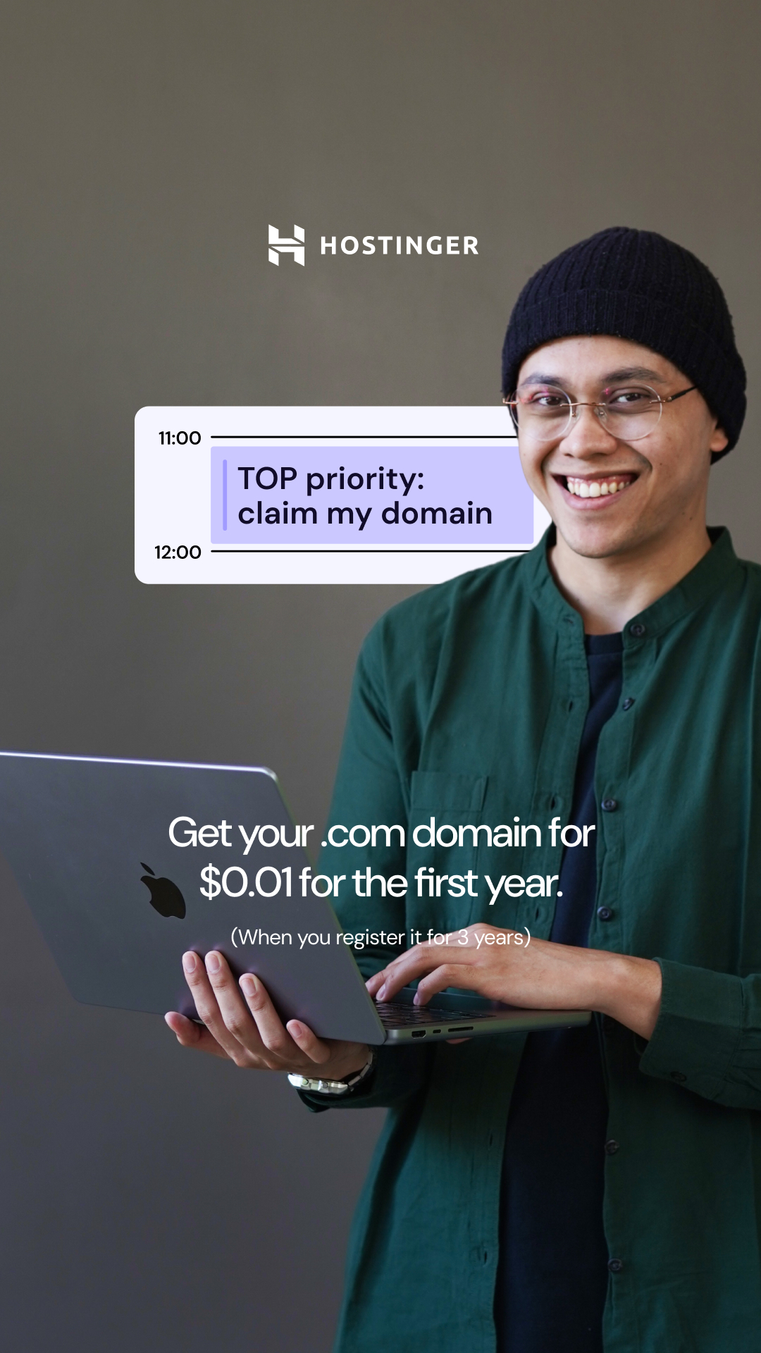 Hostinger Facebook ad: Domains from $0.99