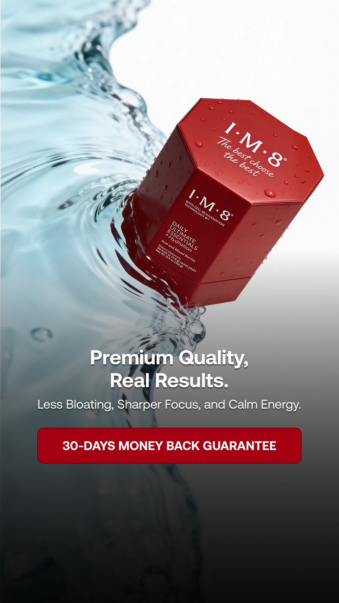 IM8 Facebook ad: One Scoop. 16 Supplements. Zero Guesswork.