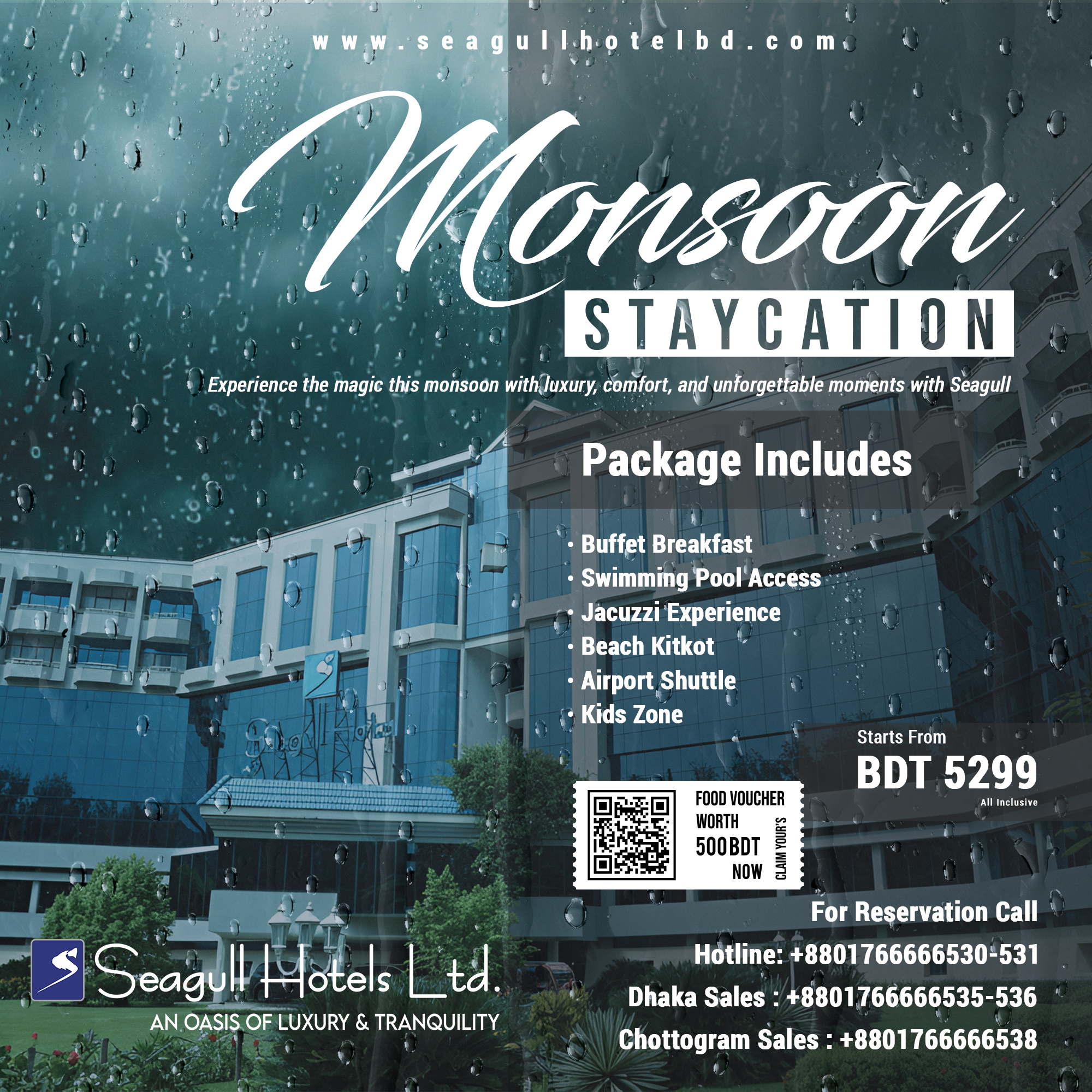 Seagull Hotel, Cox's Bazar Facebook ad: Embrace the Romance of the Monsoon at Seagull…