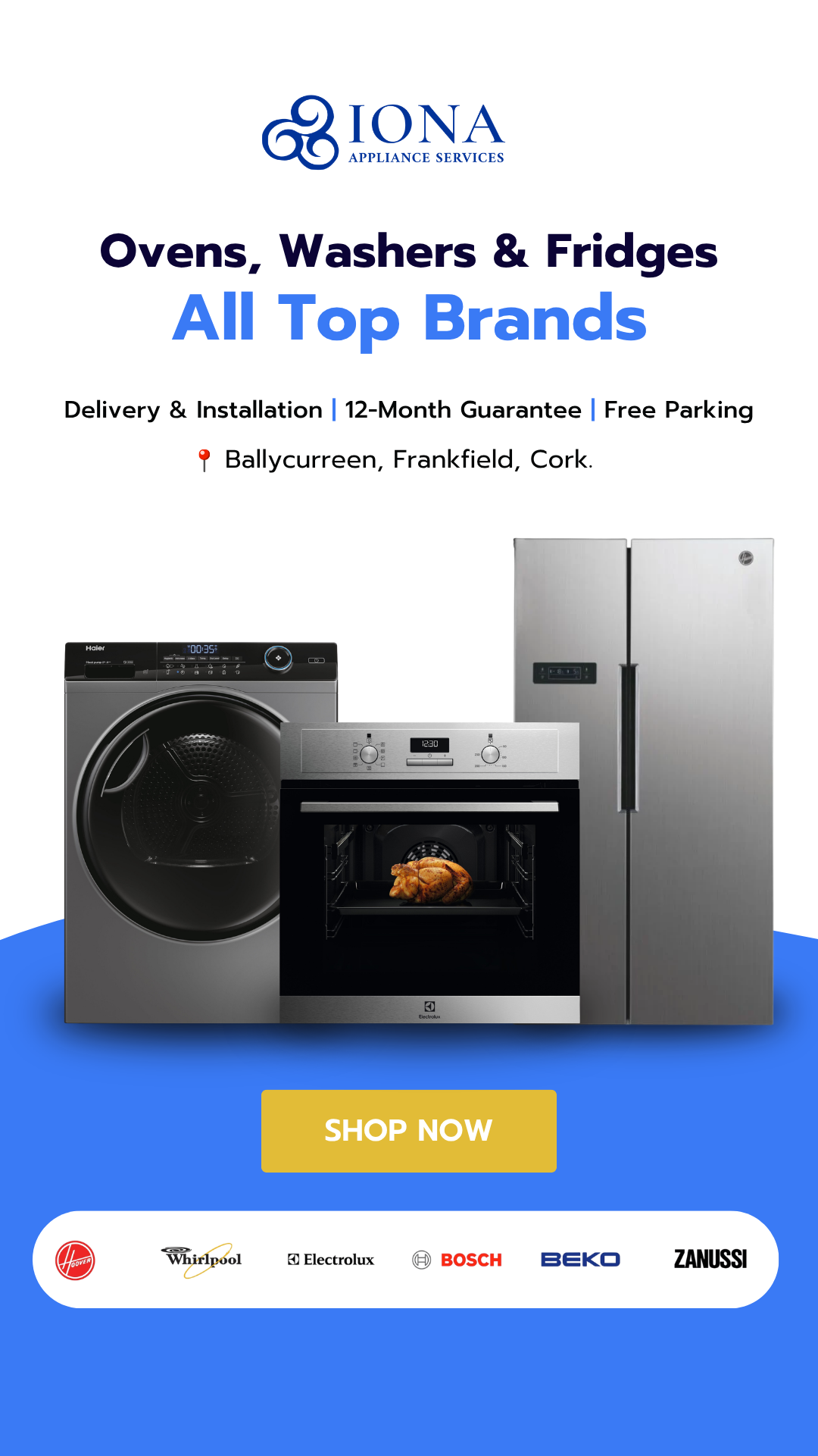 Iona Appliance Services Facebook ad: All Top Brands, In Stock in Cork