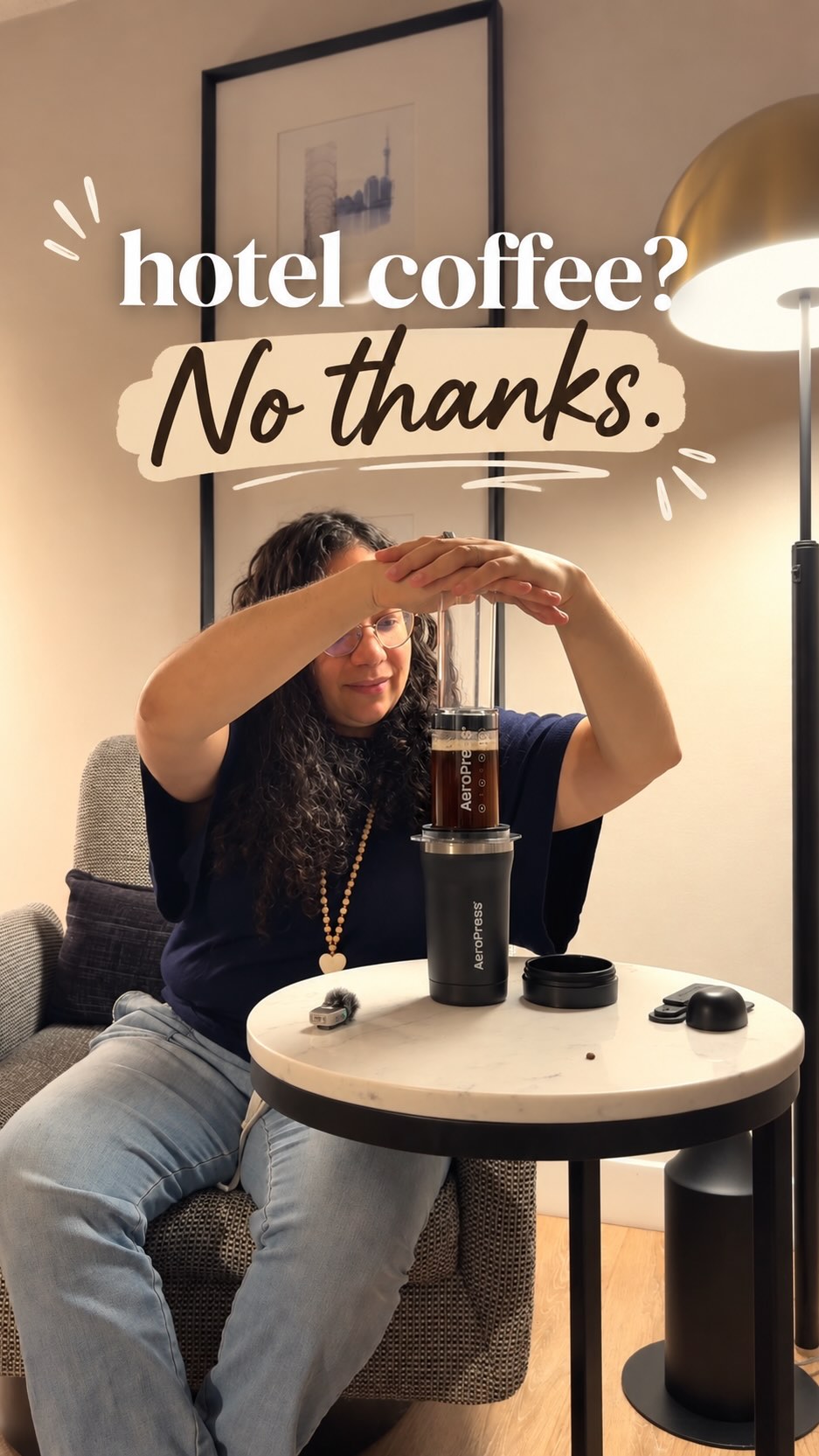 AeroPress Facebook ad: Hotel coffee wasn’t cutting it Good thing my…