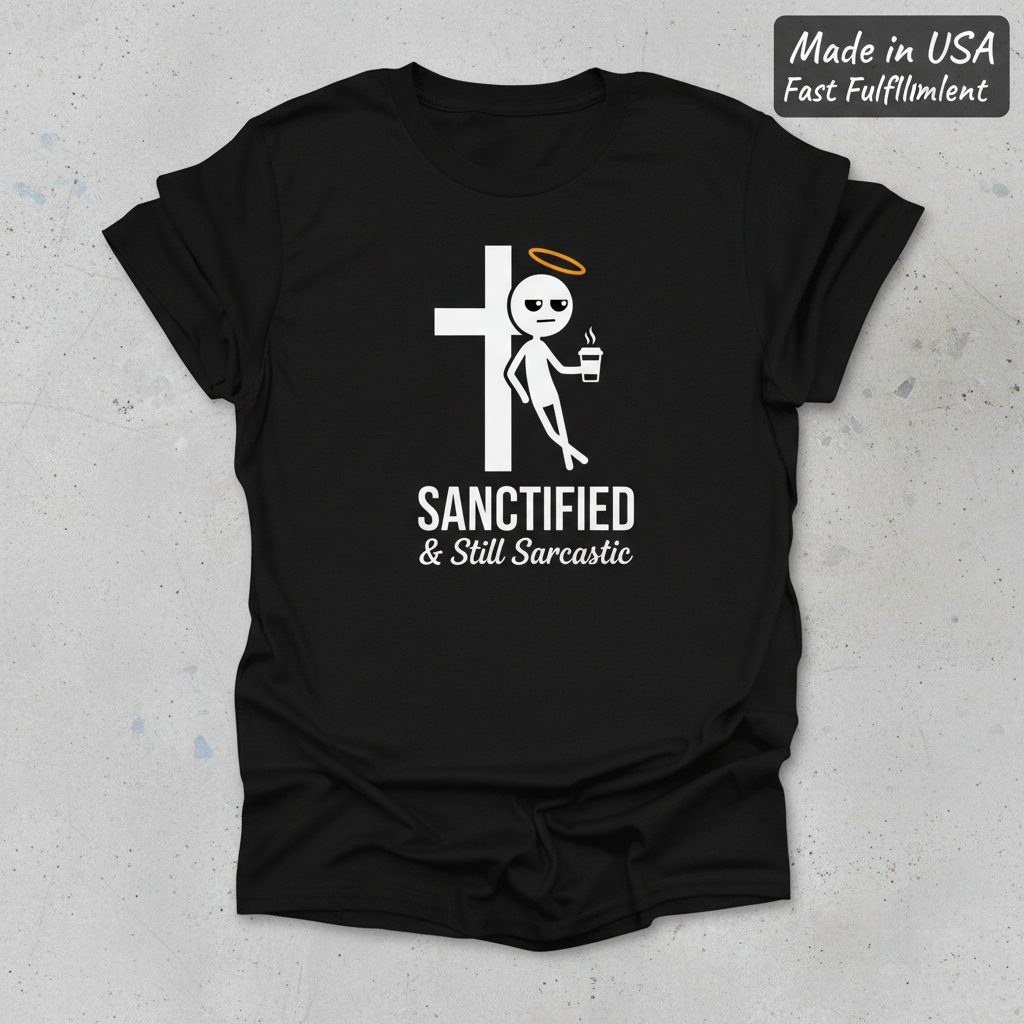 AmenTee Facebook ad: Sanctified & Still Sarcastic T-Shirt