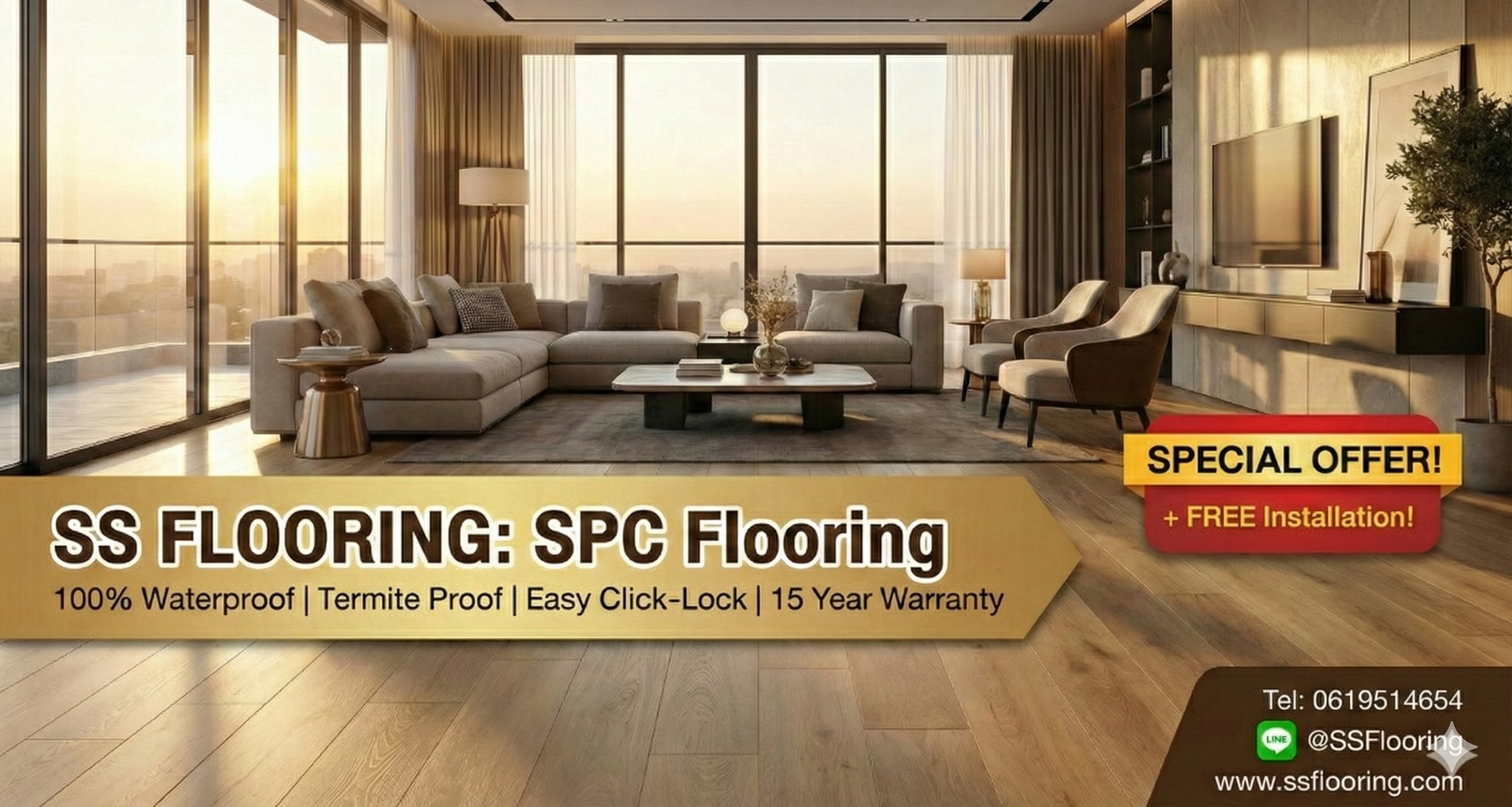 SSflooring  เอสเอสฟลอริ่ง กระเบื้องยาง พื้น SPC ชลบุรี จำหน่ายพร้อมติดตััง Facebook ad