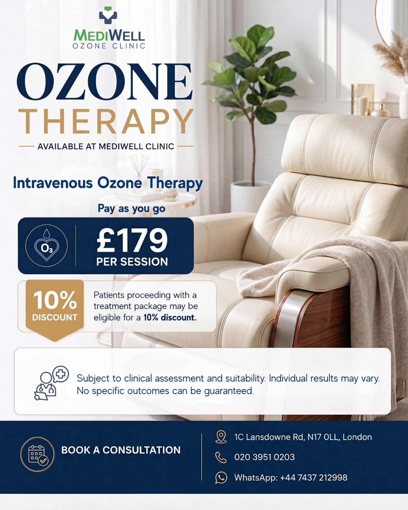 Mediwell Clinic Facebook ad: Intravenous Ozone Therapy is available at Mediwell Clinic.