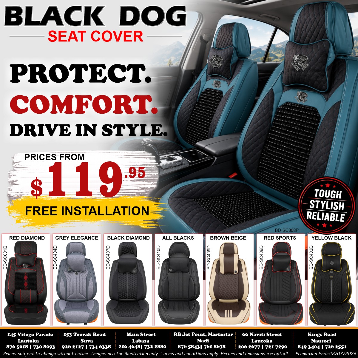 HB Tech Facebook ad: UPGRADE YOUR INTERIOR WITH BLACK DOG SEAT COVERS!