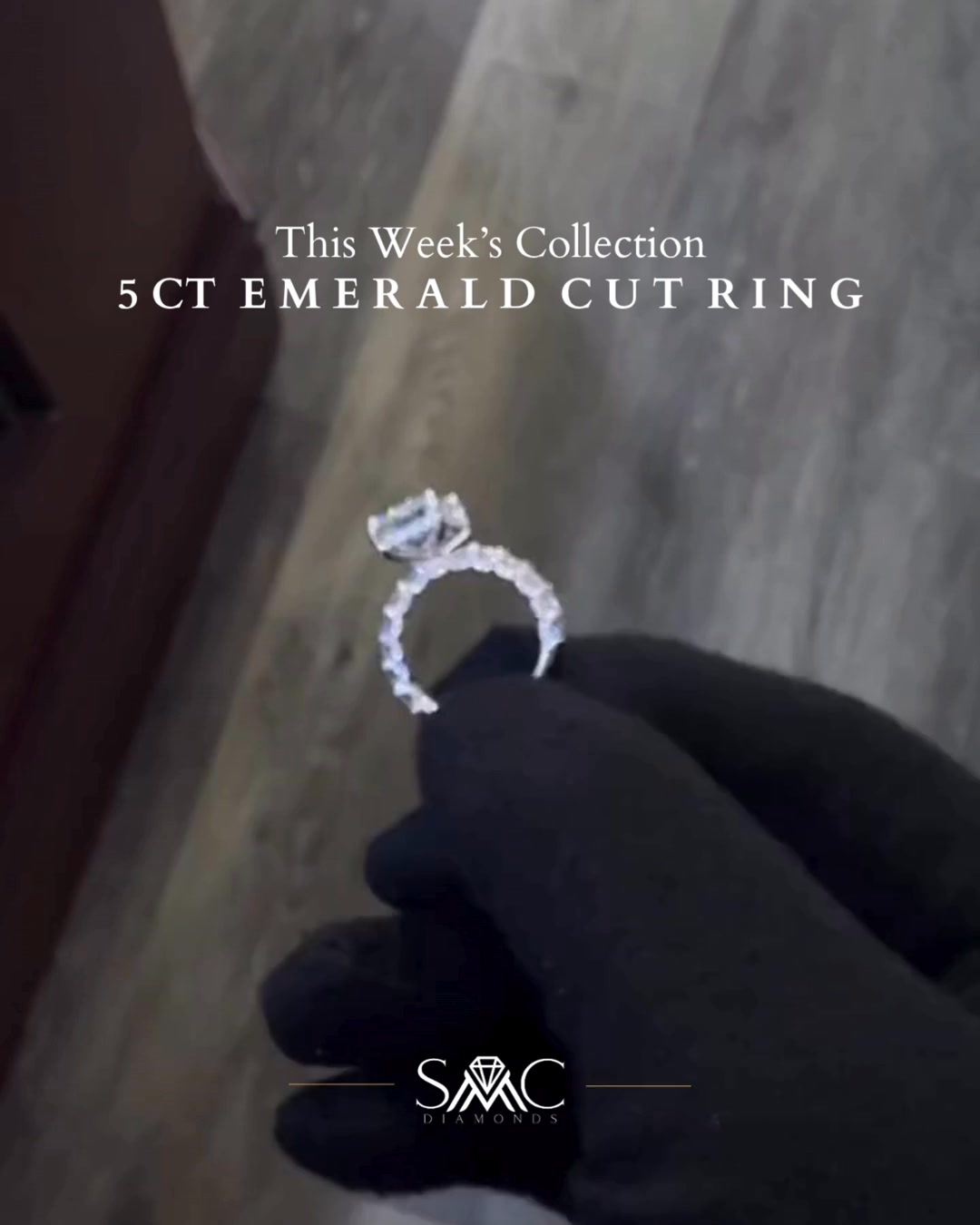 SMC Jewels Facebook ad: Stunning 5-Carat Emerald-Cut Diamond Ring for your forever