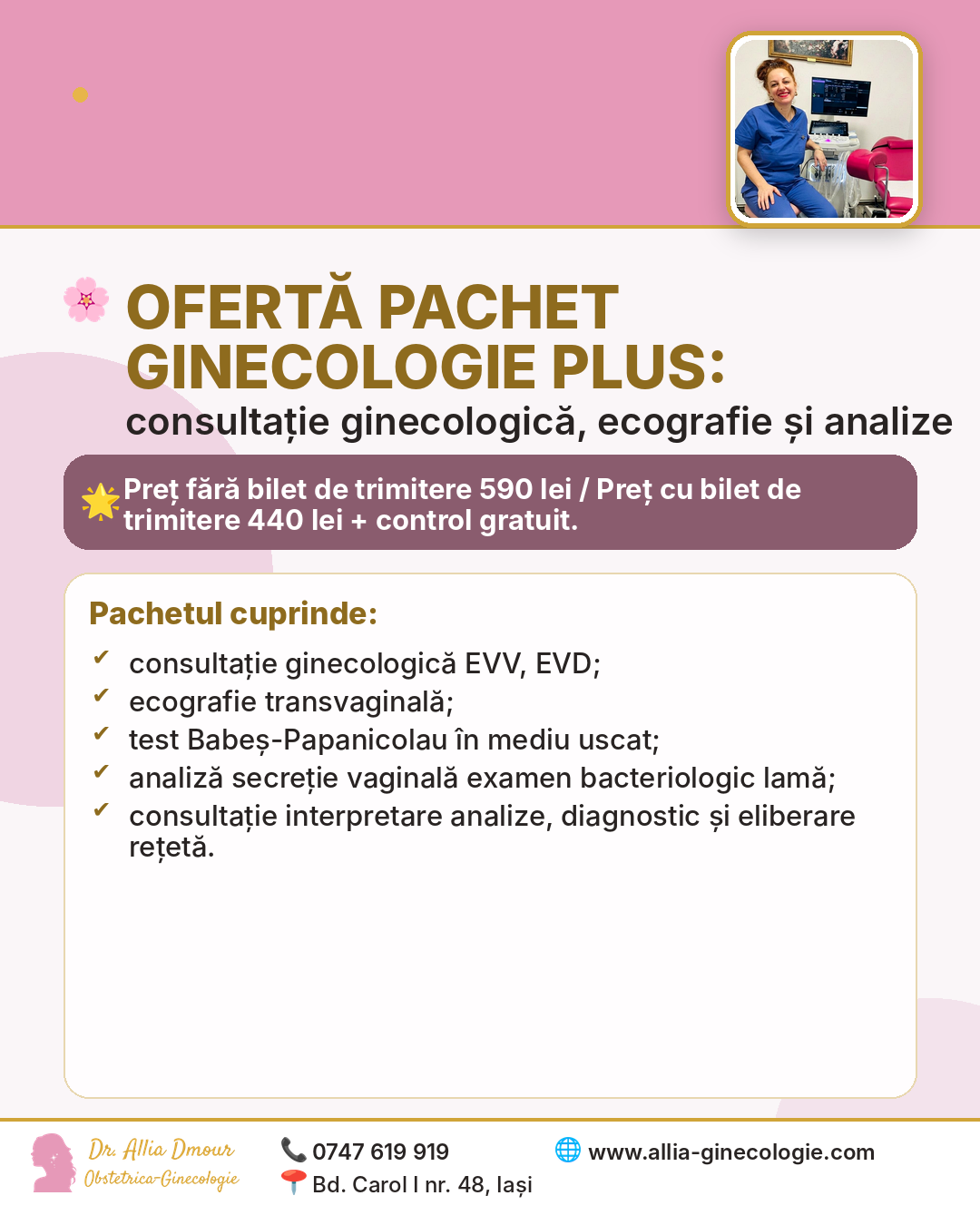 Dr. Allia Dmour Facebook ad: Oferte Pachete Ginecologie și Endocrinologie, pentru…