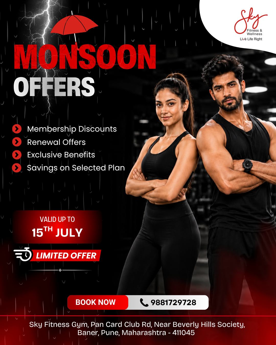 Sky fitness and wellness Facebook ad: This Monsoon, Invest In Yourself