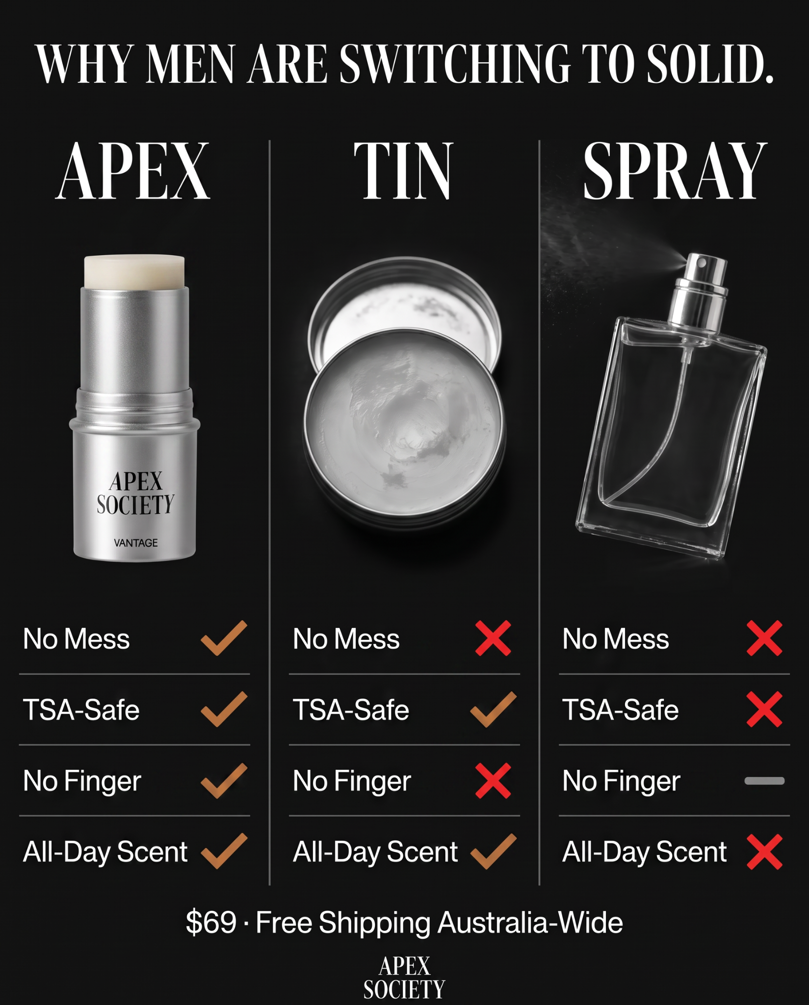 Apex Society - Solid Cologne Stick Facebook ad: Up To 50% + FREE Shipping