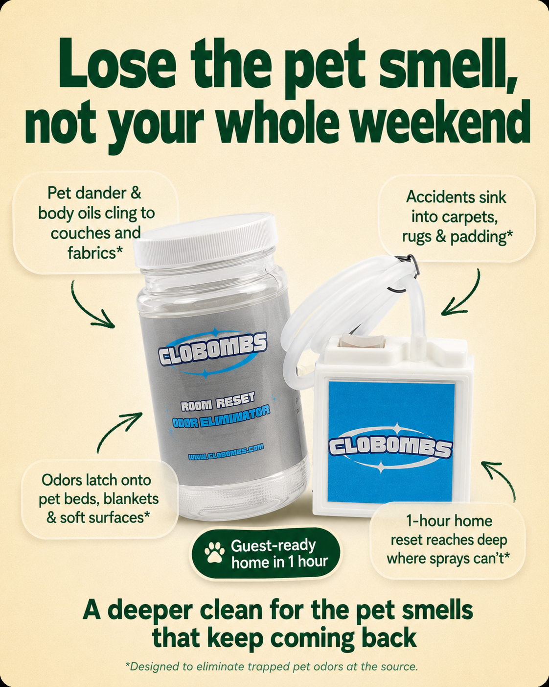 CloBombs - #1 Odor Eliminator in Market Facebook ad