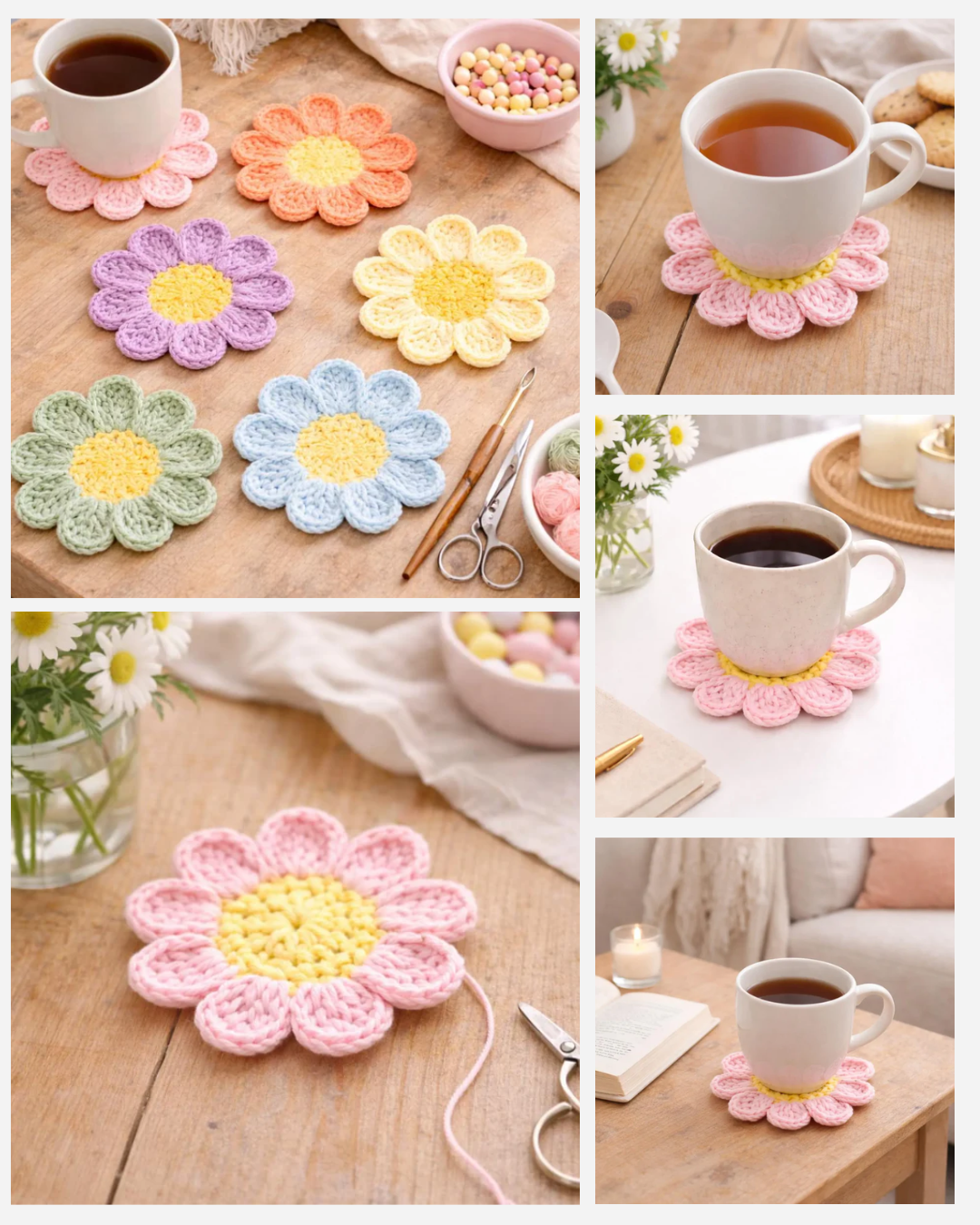 Crochet Library Facebook ad: Okay but your morning coffee deserves to sit…