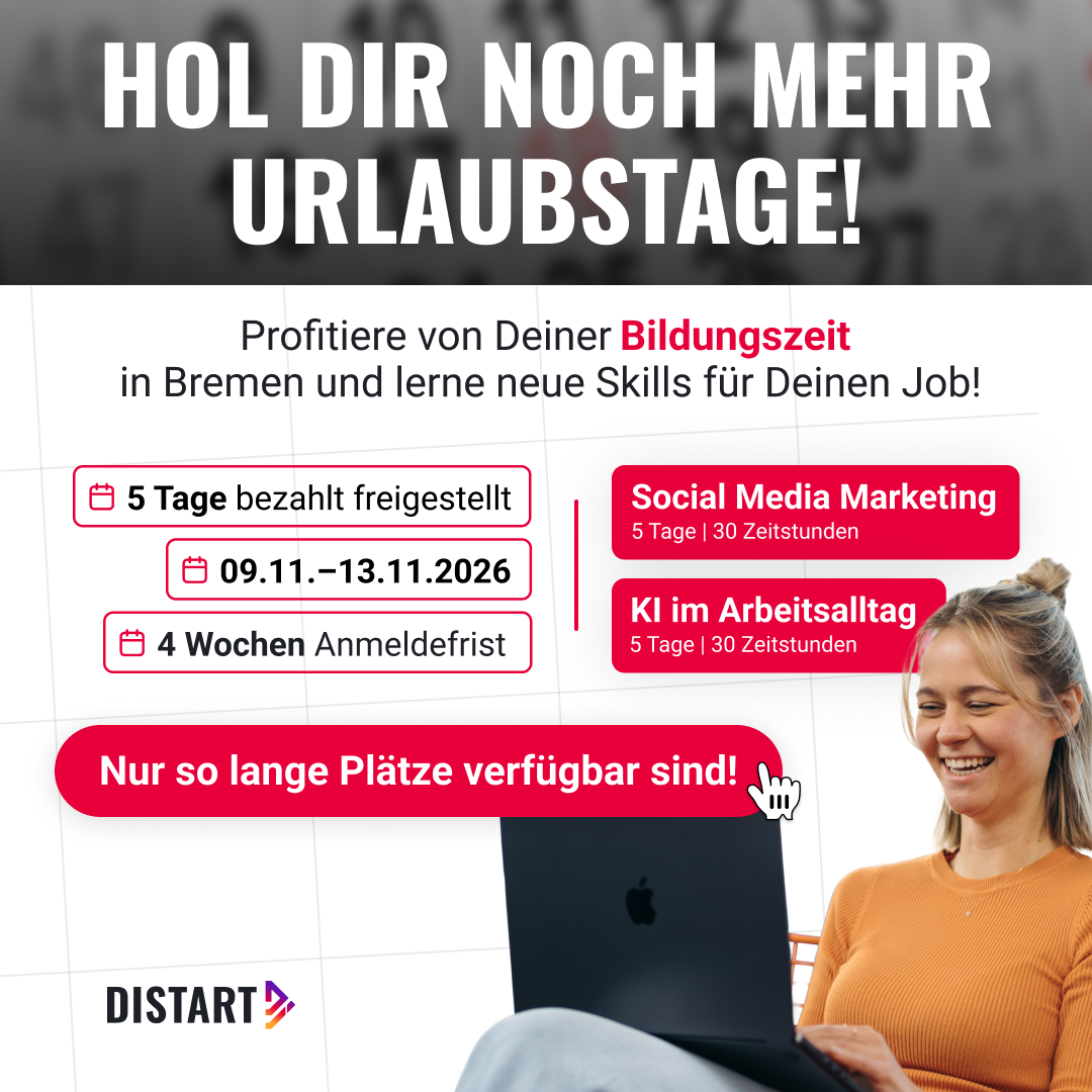 Distart Facebook ad: Bildungszeit jetzt sichern