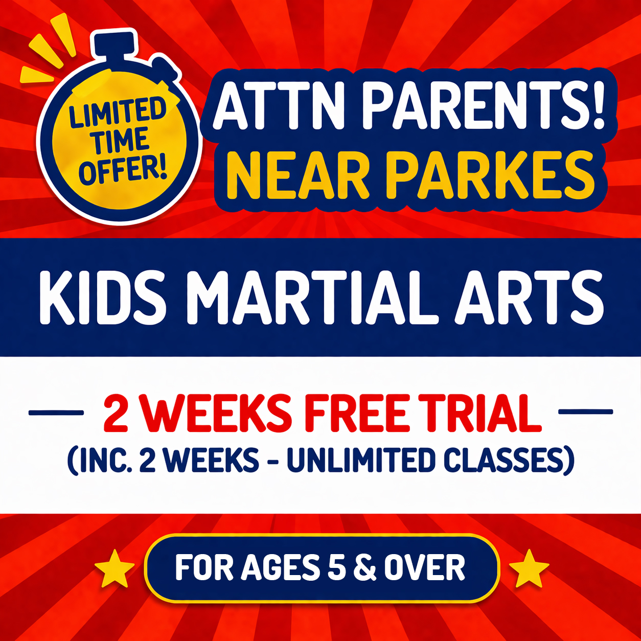 Kumiai Ryu Parkes Facebook ad: Try 2 FREE weeks of Kids Karate- Parkes