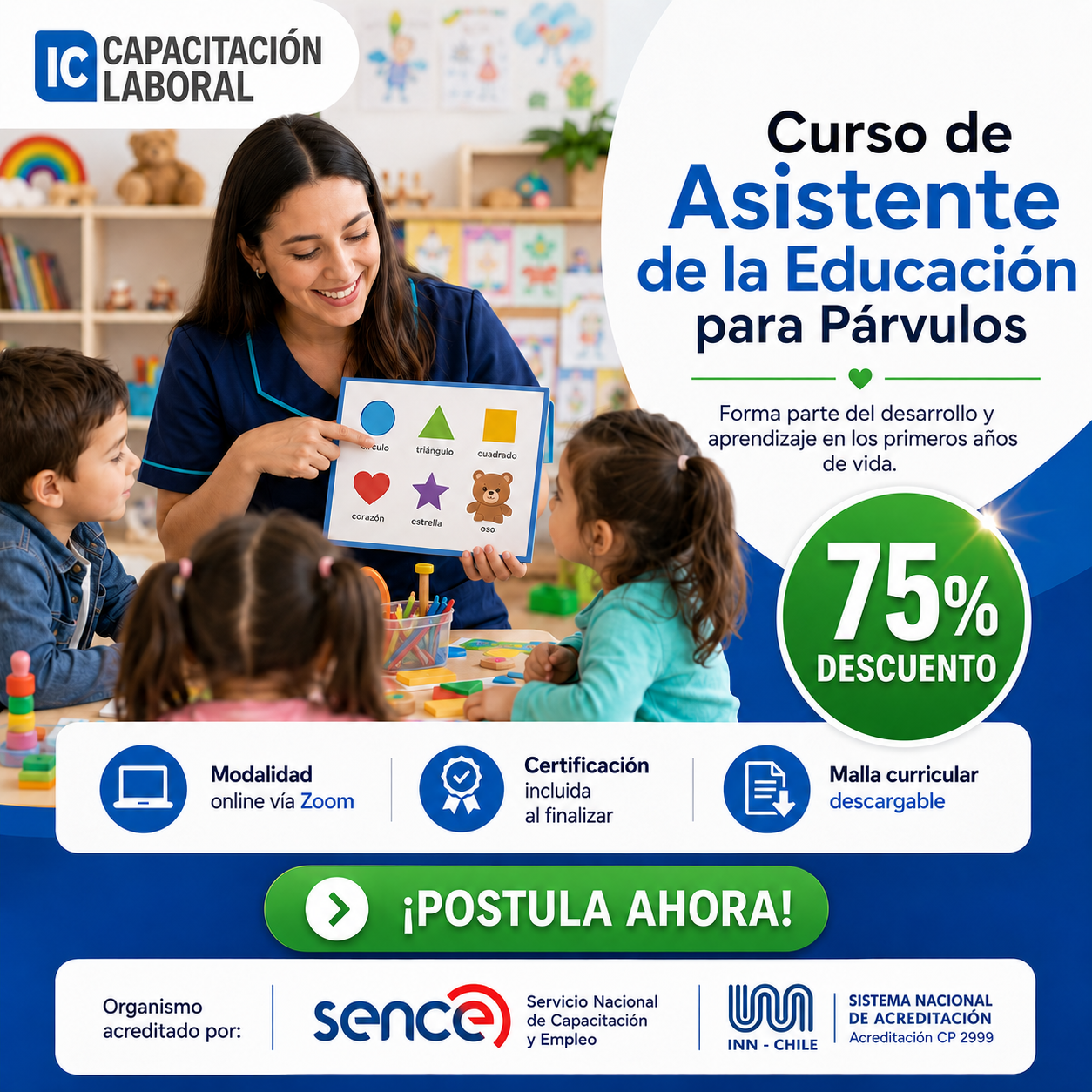 IC Capacitación Laboral Facebook ad: BONO DE CAPACITACIÓN DEL 75%