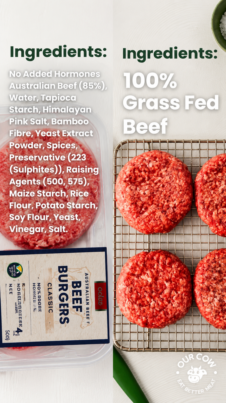 Our Cow Facebook ad: 100% Beef. 0% Nonsense.