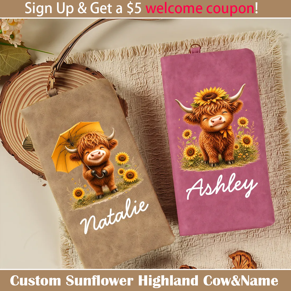 MilaGift Facebook ad: Personalized Cute Highland Cow Wristlet Wallet with Name…