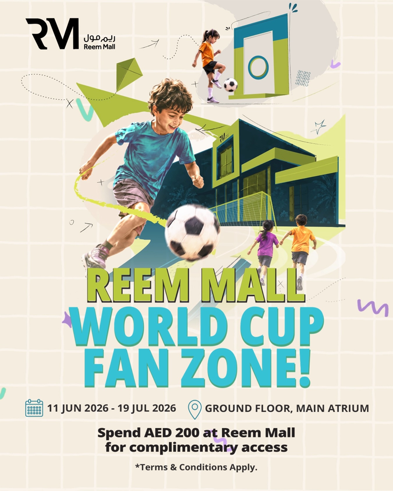 Kidzapp Facebook ad: Football fever is taking over Reem Mall!
