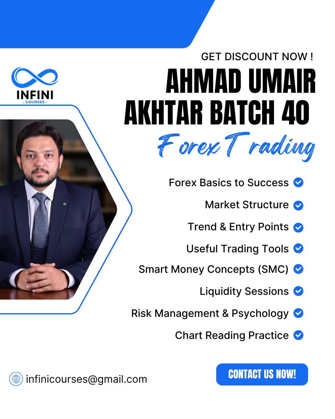 Infini Courses Facebook ad: Forex. Crypto. Stocks.