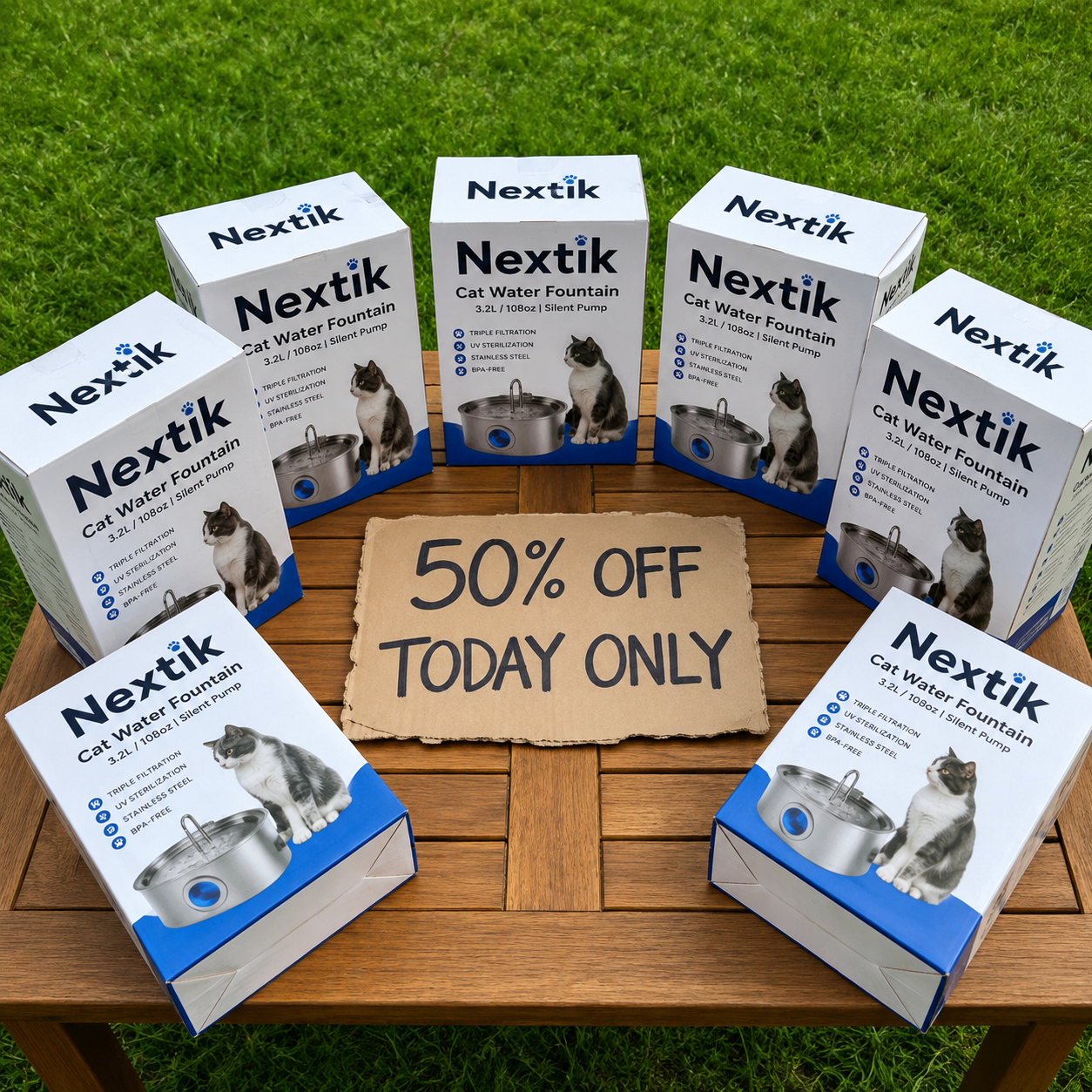 Nex Tik Facebook ad: 50% OFF Nextik Cat Fountain