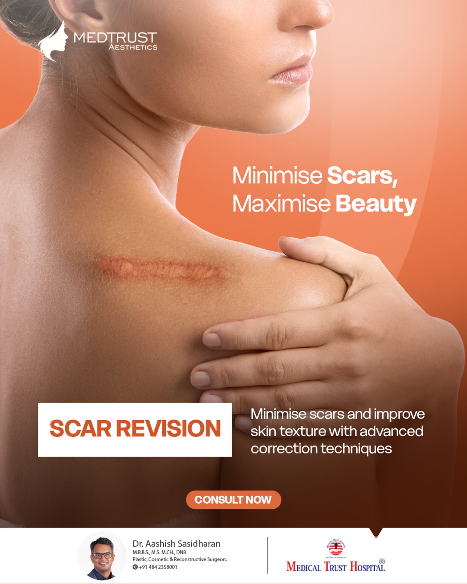 Medtrust-Aesthetics Facebook ad: Transform the look of scars, transform your confidence
