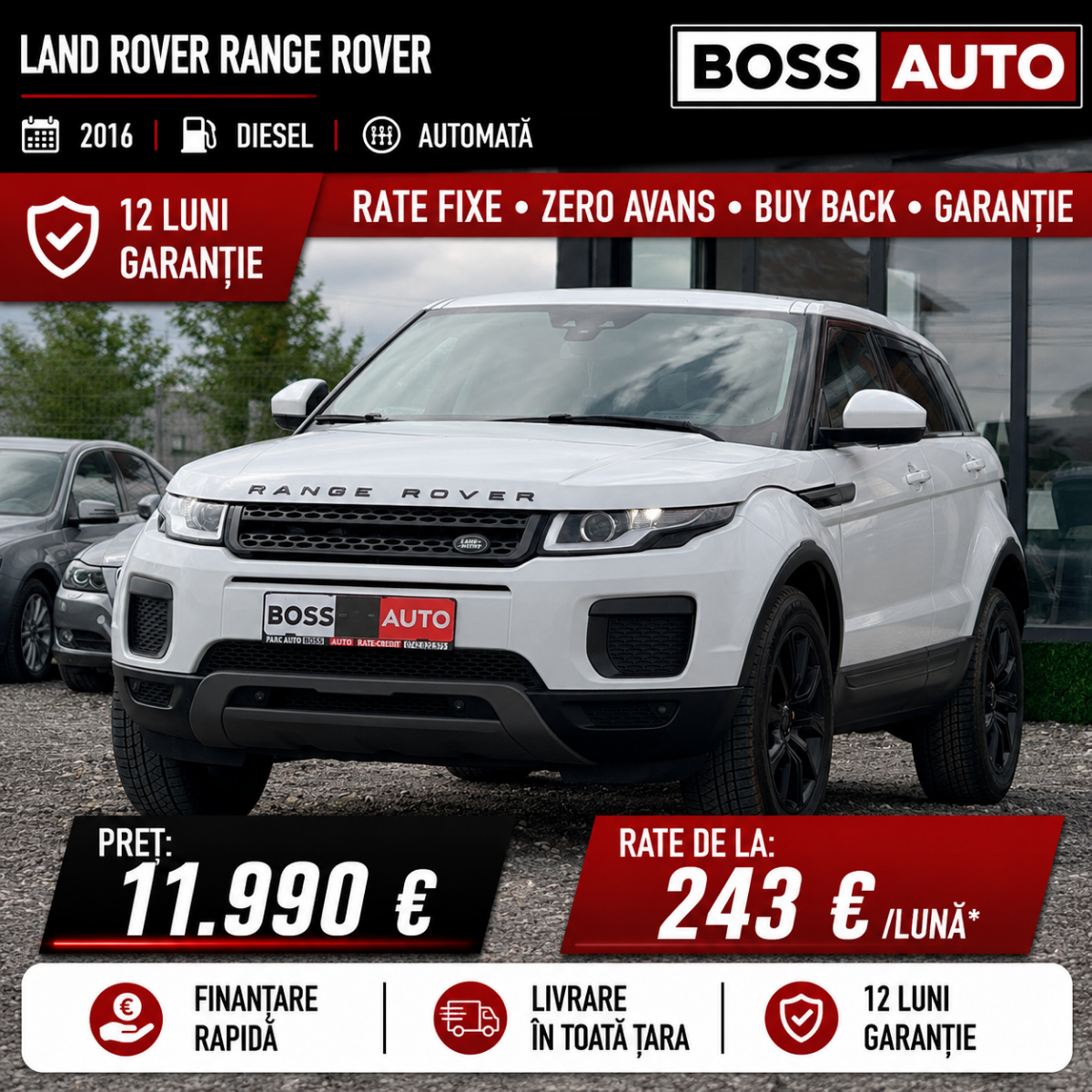 Boss Auto România Facebook ad: Mașina potrivită te așteaptă la BOSS AUTO Pallady.