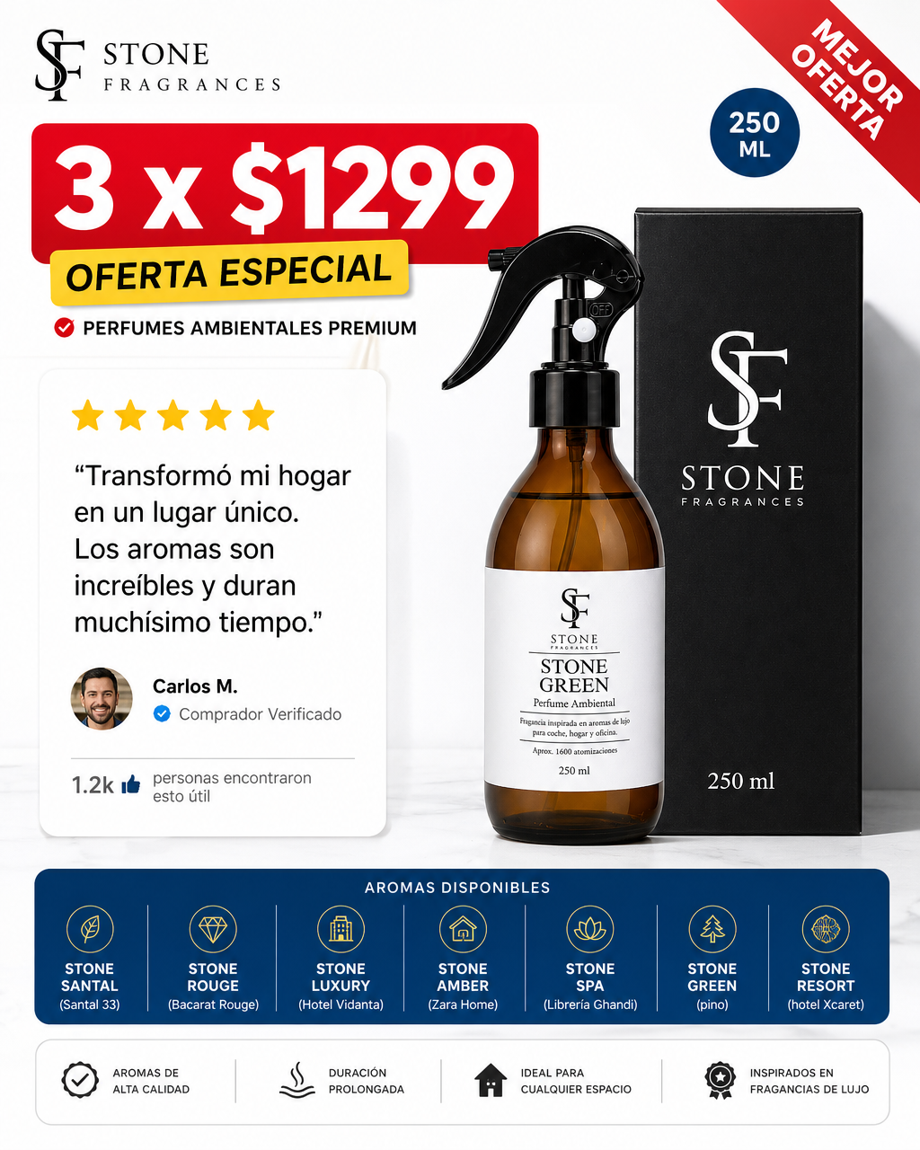 Stone Fragrances México Facebook ad: Llévate 3 perfumes ambientales por $1,299