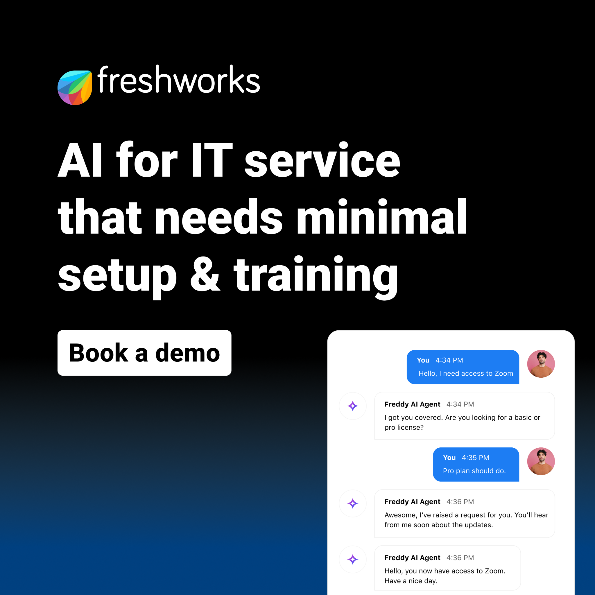 Freshworks Facebook ad: AI for IT without the hassle