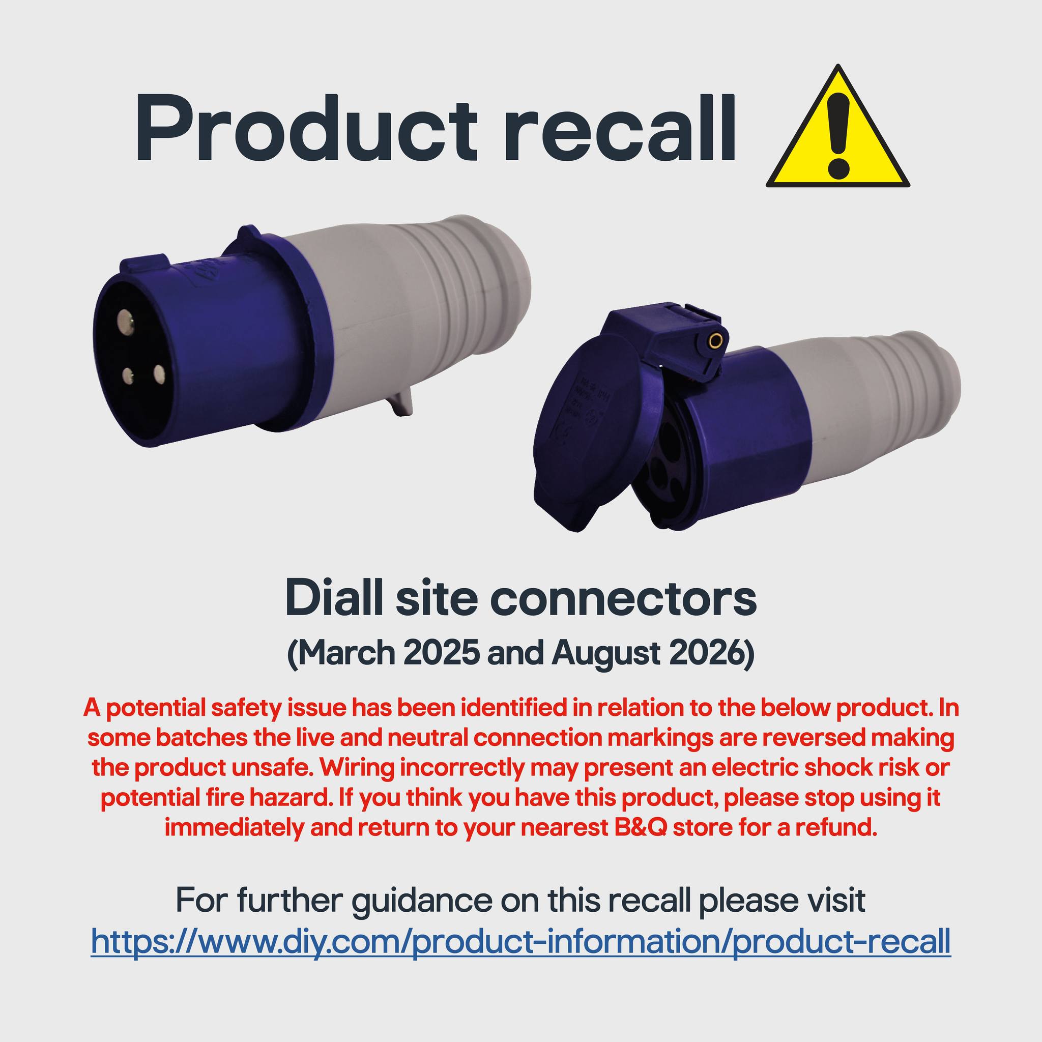 B&Q Facebook ad: IMPORTANT RECALL NOTICE: Diall Site Connectors sold between…