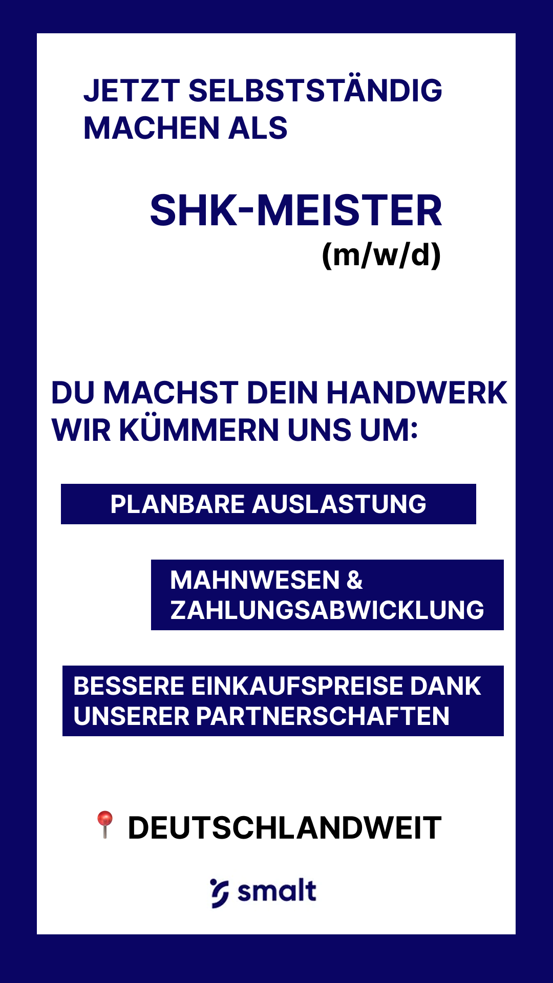 Smalt Backoffice+ Facebook ad: Handwerk ja. Mahnungen schreiben nein.