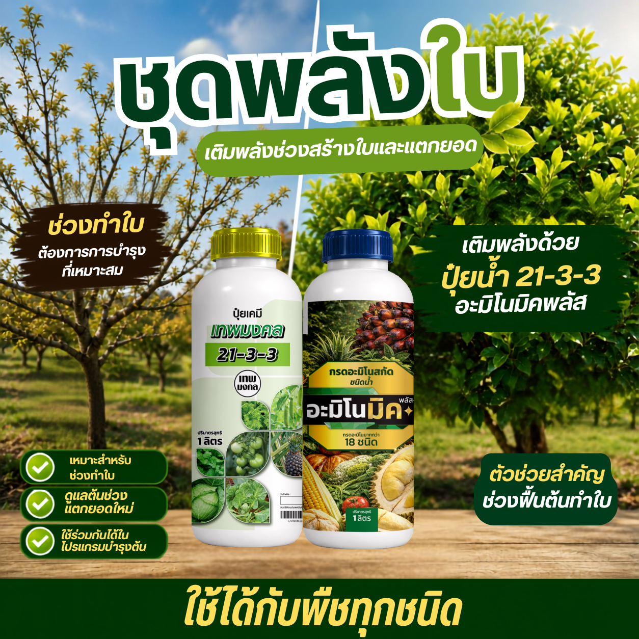 ปุ๋ย ชีวภัณฑ์ ตราเทพมงคล Facebook ad: ทักรับสูตรชุดพลังใบ