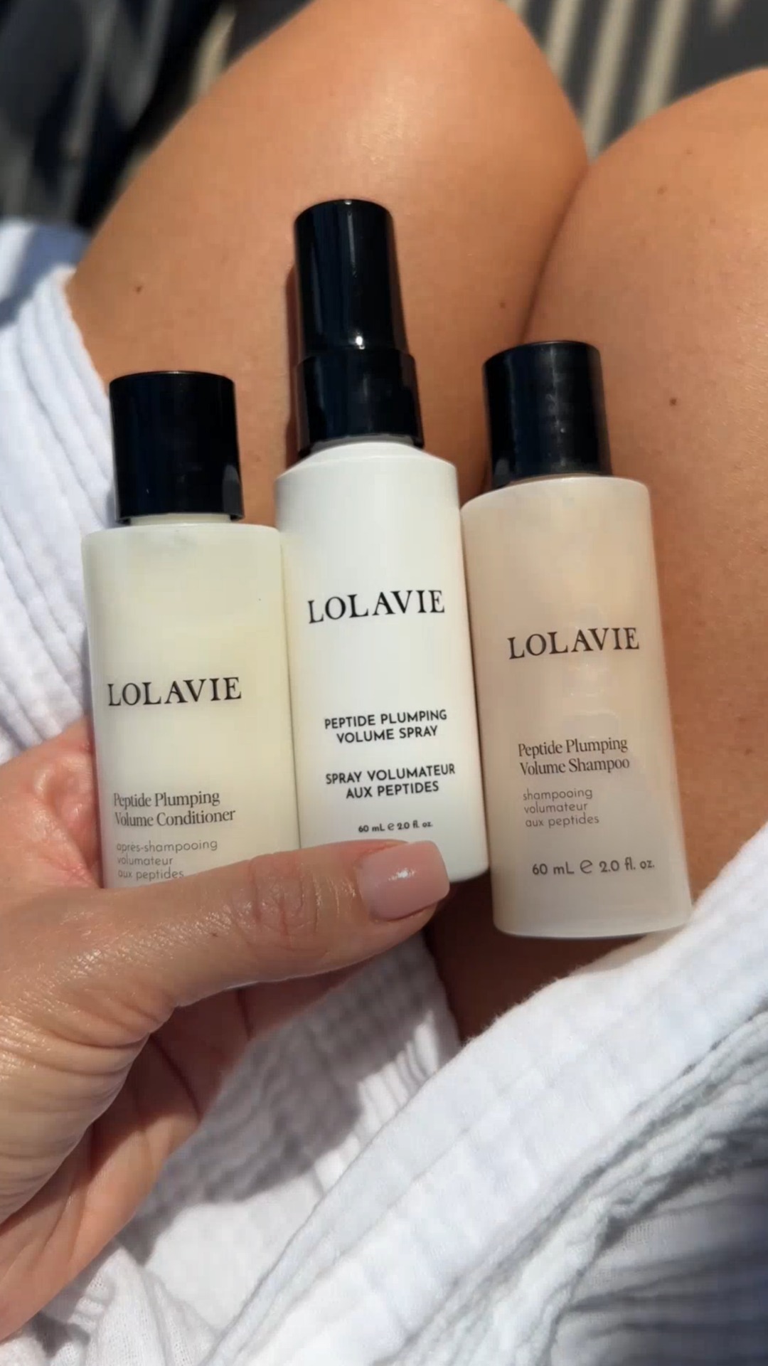 LolaVie Facebook ad: Peptide Plumping Volume Shampoo & Conditioner