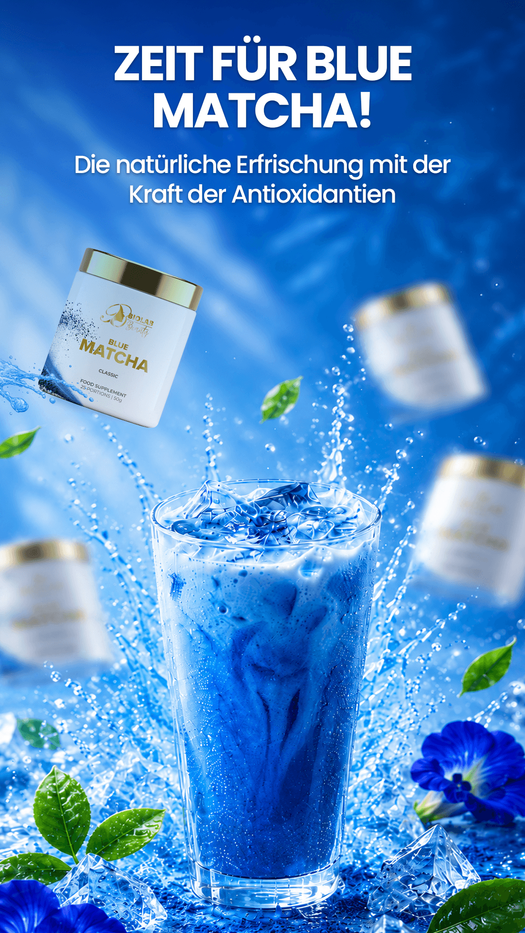 Biolabshop Facebook ad: Zeit für Blue Matcha!