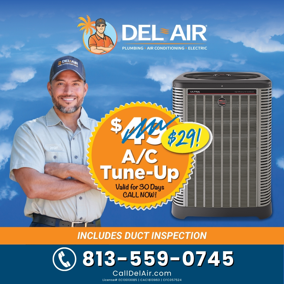 Del-Air Heating, Air Conditioning and Plumbing Facebook ad from Jul 2, 2026