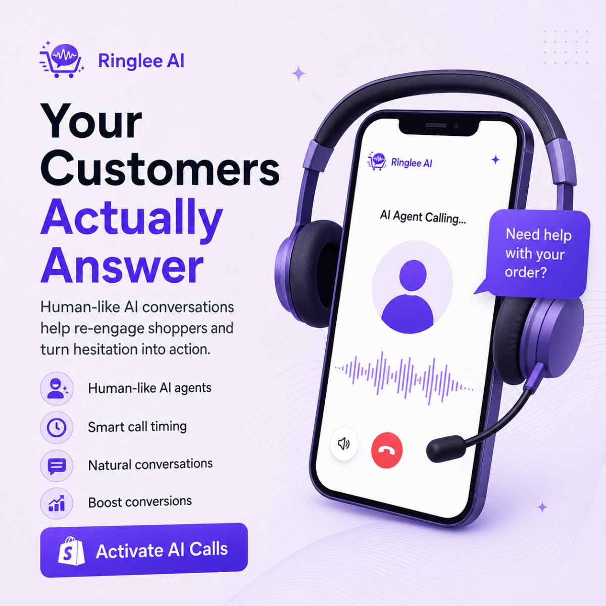 Ringlee AI Abandoned Cart Recovery Facebook ad: More Conversations. More Conversions. More Revenue.