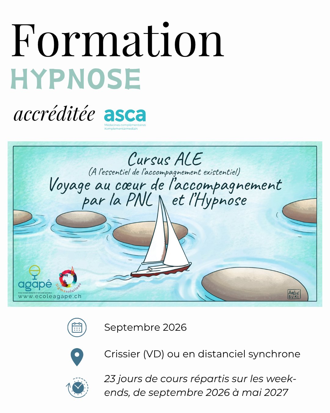 Ecole Agapê Facebook ad: FORMATION THÉRAPEUTE EN HYPNOSE (ASCA)
