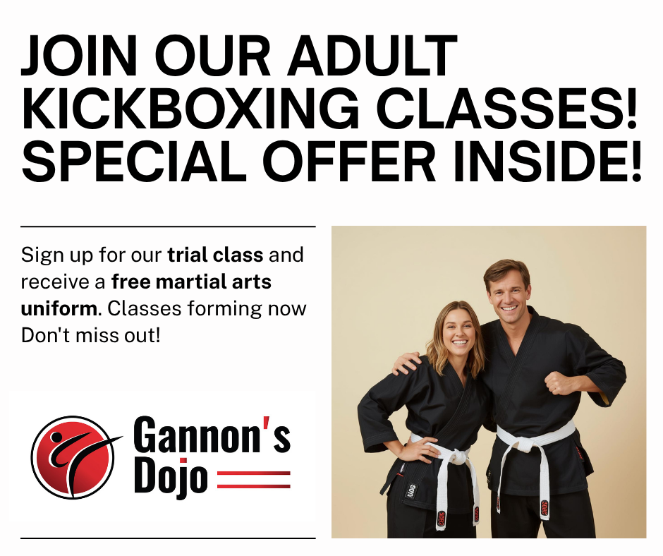 Gannon's Dojo Facebook ad: New Kickboxing Classes - Start in January.