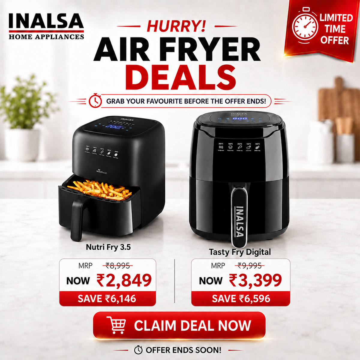 Inalsa Home Appliances Facebook ad: Air Fryer Deals. 2 Models.