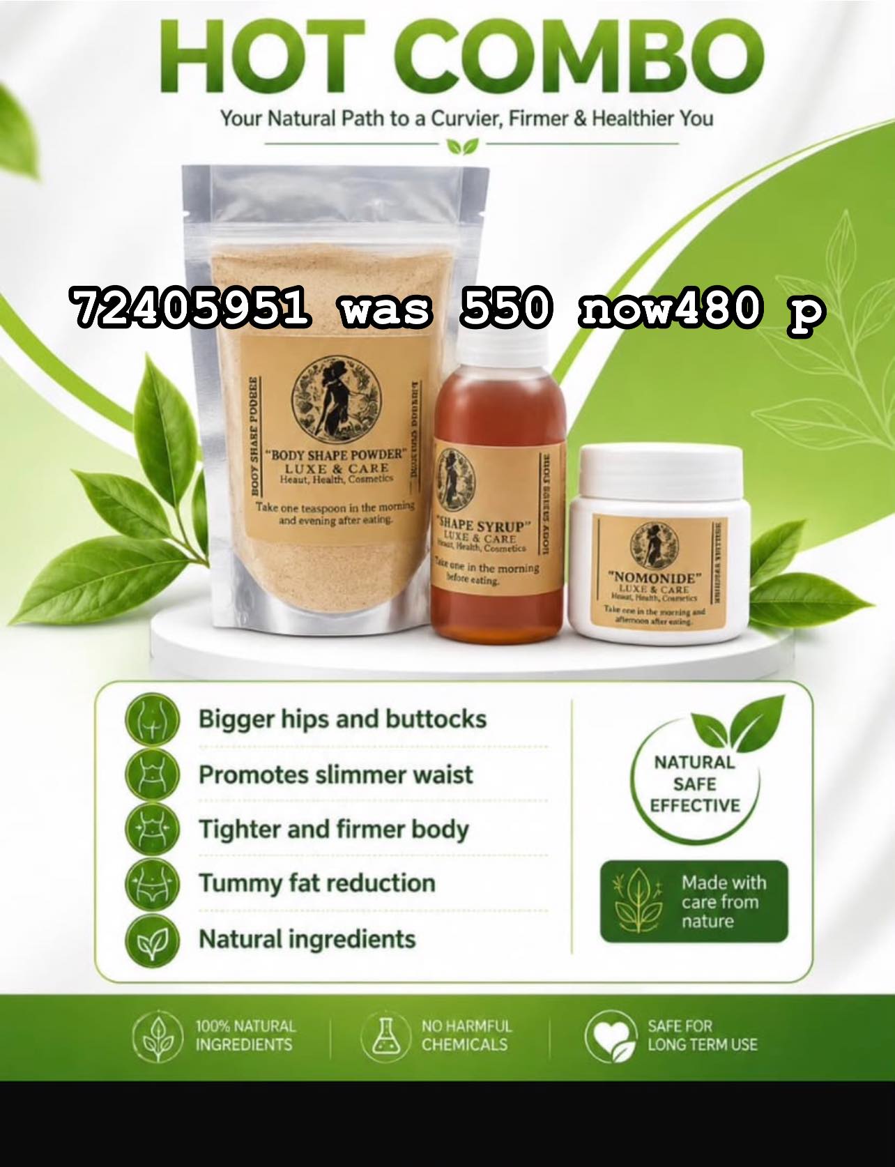 Kelly's Cosmetics, Plug & Boutique Facebook ad: Readily available Body shaper combo (syrup,shake nd pills…