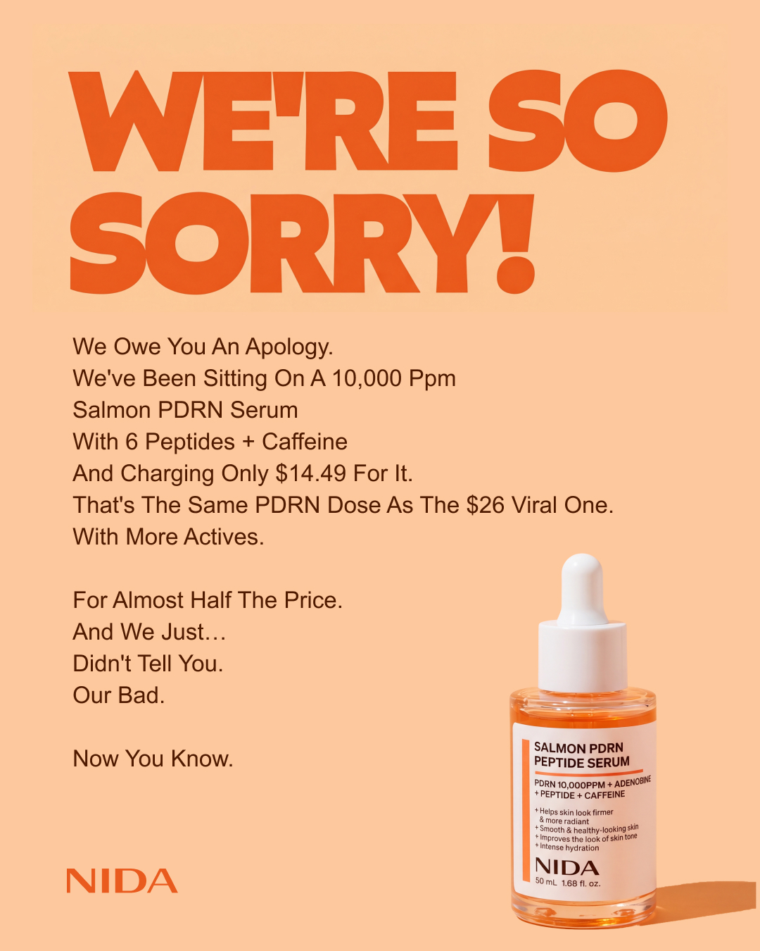NIDA Skincare Facebook ad: Viral PDRN Serum For Only $14