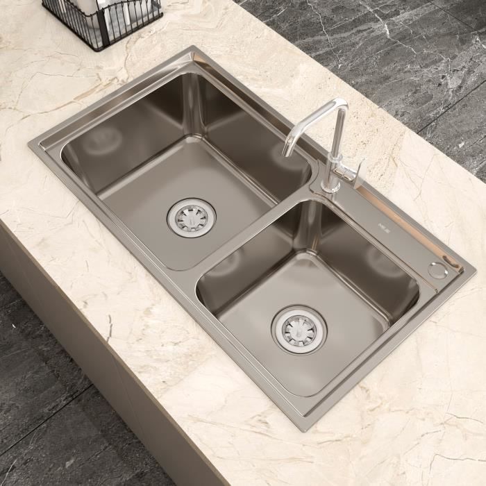 Cdiscount Facebook ad: 99,88 € MEJE Évier de Cuisine Inox Double Bac 78 x 43 x…