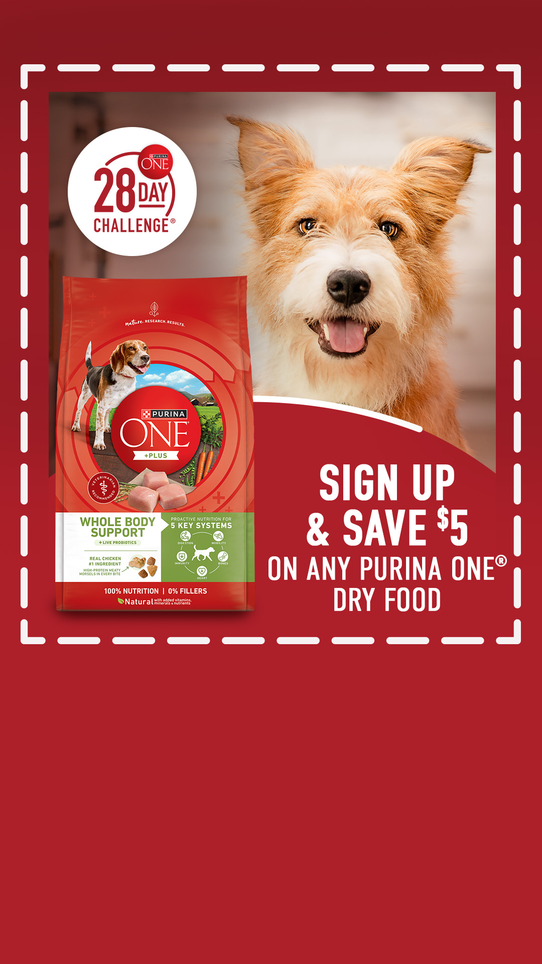 Purina ONE Facebook ad: See Visible Differences. Save $5