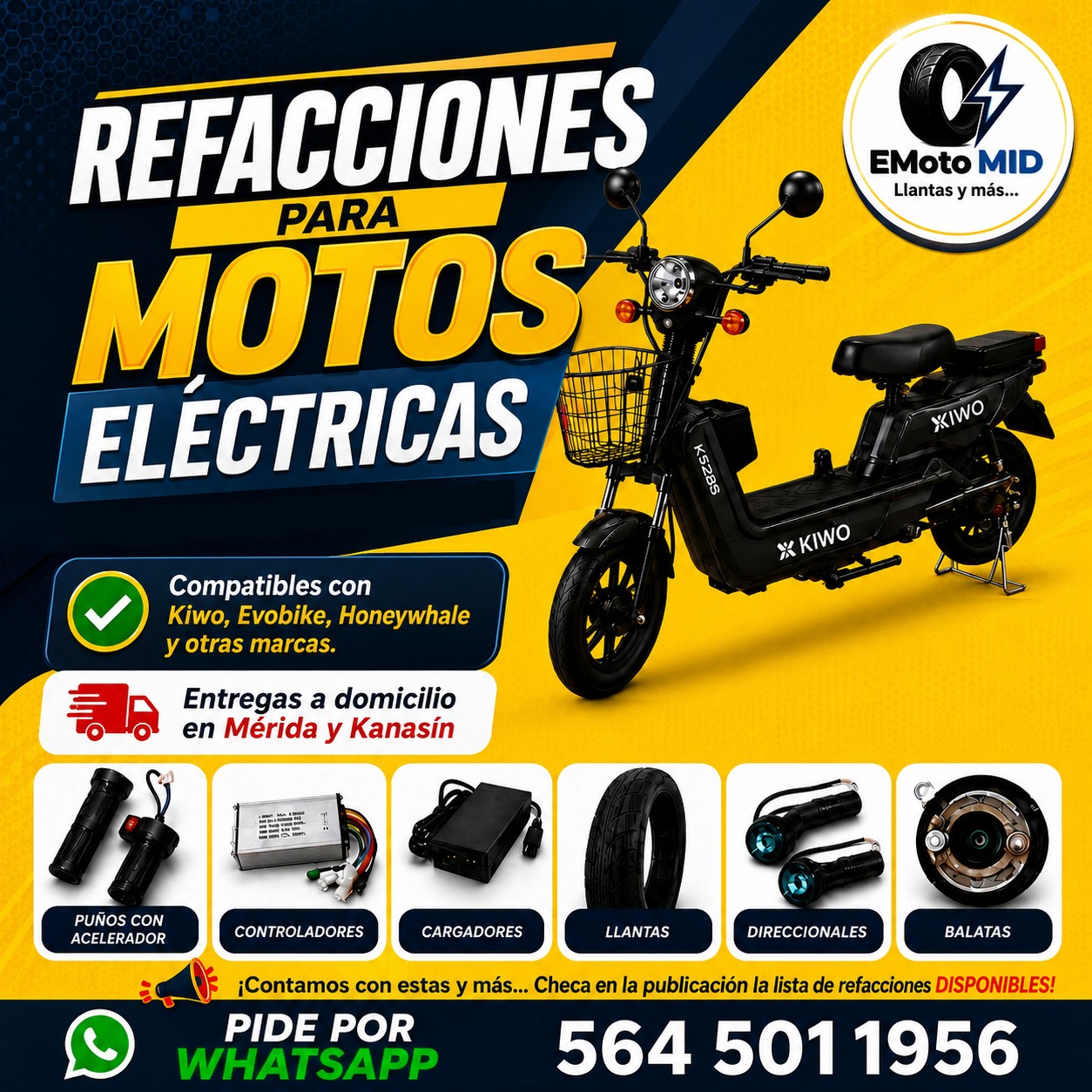 Alfonso Basto Facebook ad: Refacciones para Motos Eléctricas Kiwo HoneyWhale Mérida…
